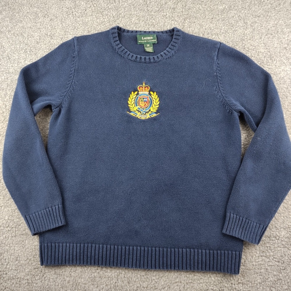 Lauren Ralph Lauren Sweater blue cotton crewneck Royal Crest emblem Women's Med